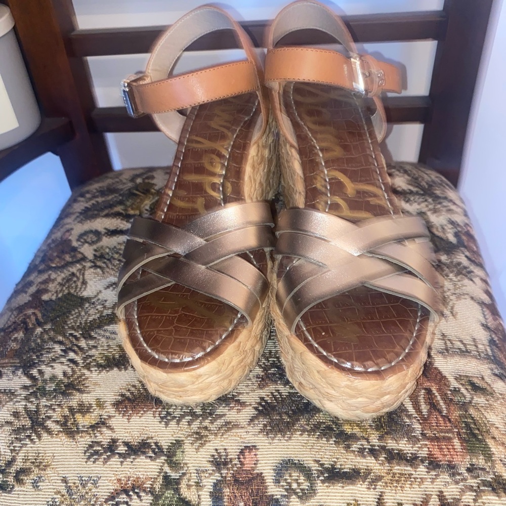 Sam Edelman Darlene Wedge Sandals 8.5 Metallic Gold Espadrille Braided Platform - Picture 9 of 16
